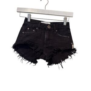 One Teaspoon Sz 7-8 Girls Black Cut Off Frayed Hem Mid Rise Denim Jean Shorts
